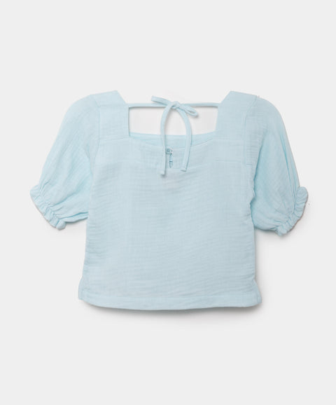 Blusa Manga Corta Para Niña En Praga Color Azul Pastel