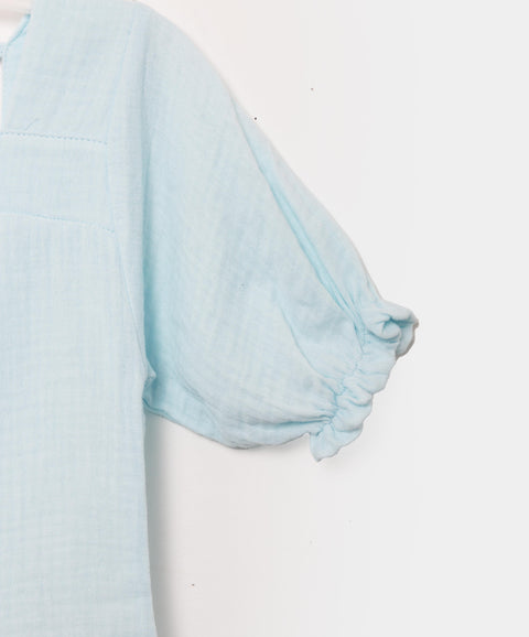 Blusa Manga Corta Para Niña En Praga Color Azul Pastel