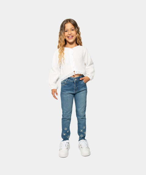 Blusa Manga Larga Para Niña Color Blanco Cremoso