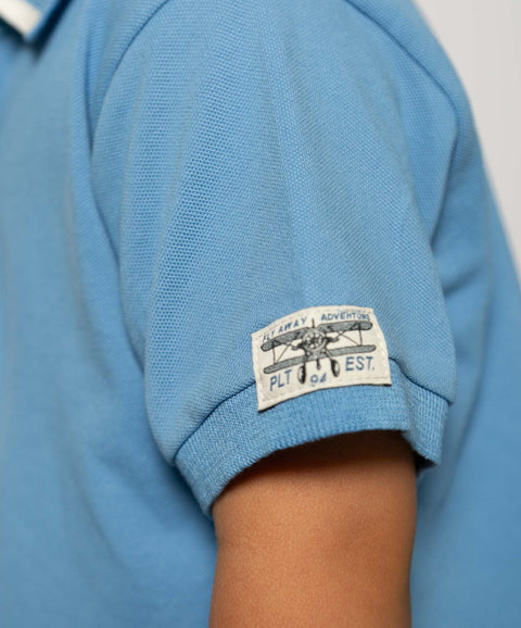 Camiseta Tipo Polo Para Bebé Niño En Algodón Color Azul Claro