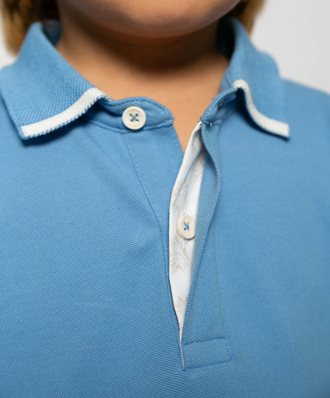 Camiseta Tipo Polo Para Bebé Niño En Algodón Color Azul Claro