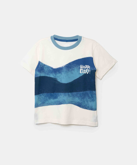 Conjunto De Camiseta Y Bermuda Para Bebé Niño En Algodón Color Marfil Y Azul