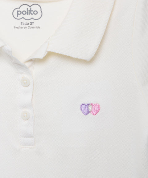 Camiseta Tipo Polo Para Bebé Niña En Algodón Color Marfil