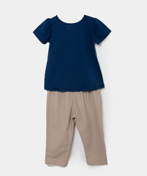 Conjunto Camiseta Y Pantalón Para Recién Nacida En Tela Suave Color Azul Y Arena