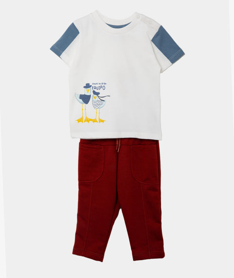 Conjunto Camiseta Y Pantalón Para Recién Nacido En Tela Suave Color Marfil