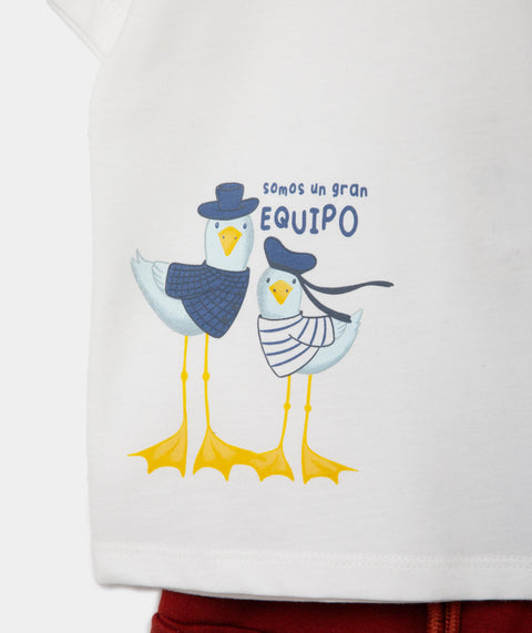Conjunto Camiseta Y Pantalón Para Recién Nacido En Tela Suave Color Marfil