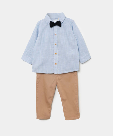 Conjunto Camisa Y Pantalón Para Recién Nacido En Tela Suave Color Azul Y Arena