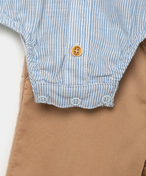 Conjunto Body Y Pantalón Para Recién Nacido En Tela Suave Color Azul Y Arena