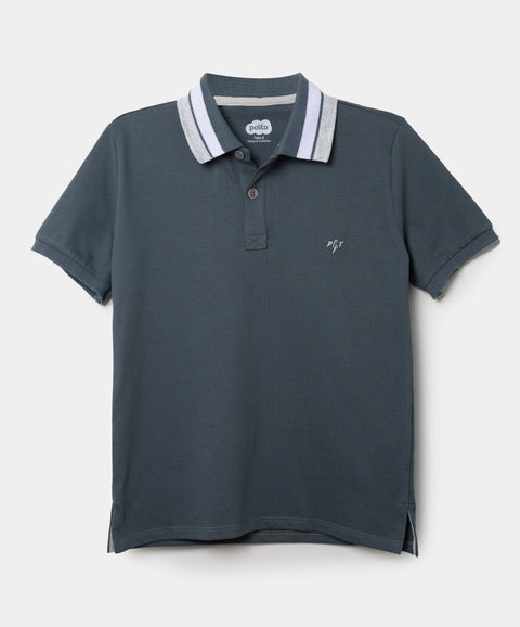 Camiseta Tipo Polo Para Niño En Algodón Color Gris