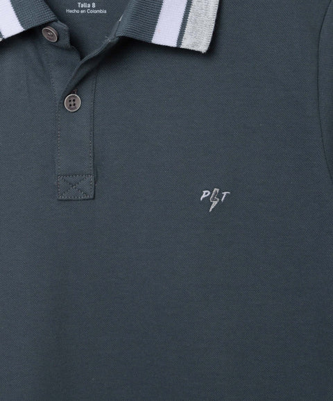 Camiseta Tipo Polo Para Niño En Algodón Color Gris