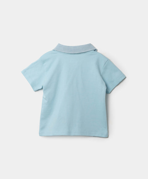 Camiseta Tipo Polo Para Recién Nacido En Algodón Color Azul Claro