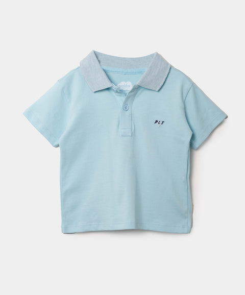 Camiseta Tipo Polo Para Recién Nacido En Algodón Color Azul Claro
