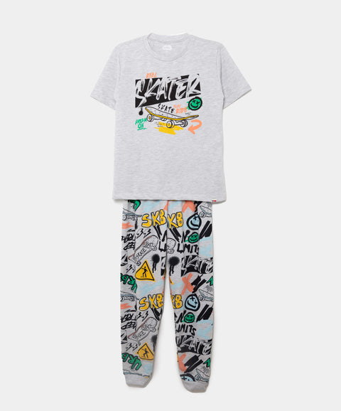 Pijama Manga Corta Y Pantalón Para Niño En Tela Suave Color Gris