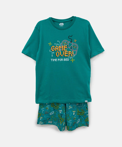 Pijama Manga Corta Y Short Para Niño En Tela Suave Color Jade