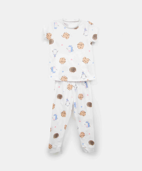 Pijama Estampada Manga Corta Y Pantalón Para Bebé Niña Color Blanco