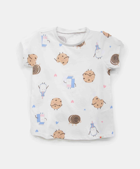 Pijama Estampada Manga Corta Y Pantalón Para Bebé Niña Color Blanco