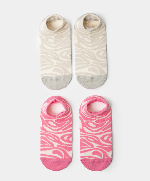 Medias Tobilleras X 2 Para Niña En Algodón Color Rosado Y Marfil