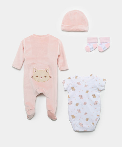 Set De Primer Día Para Recién Nacida En Tela Suave Color Rosado Claro