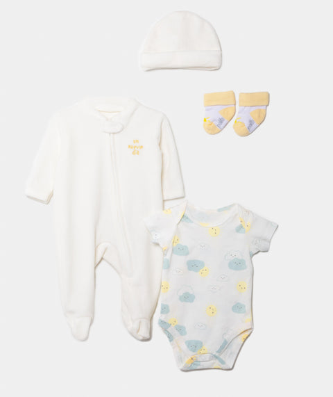 Set De Primer Día Unisex En Tela Suave Color Marfil