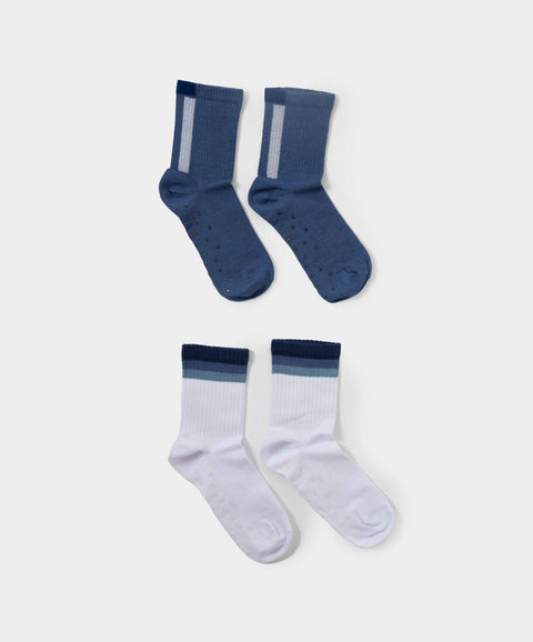 Medias Largas X 2 Para Niño En Algodón Color Blanco Y Azul