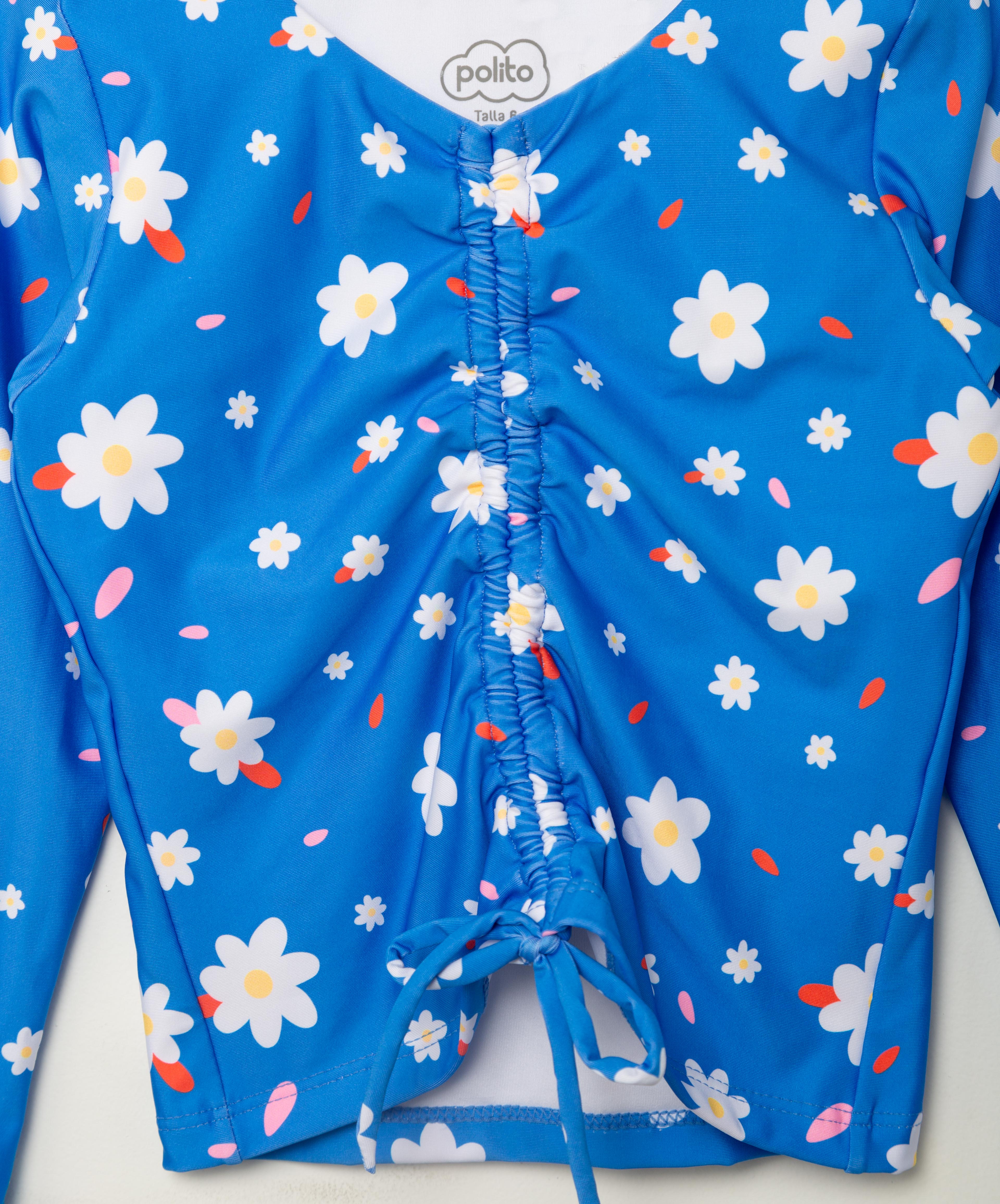 Vestido De Baño Para Niña En Licra Color Azul Estampado– POLITO