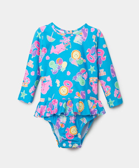 Vestido De Baño Para Recién Nacida En Licra Color Azul