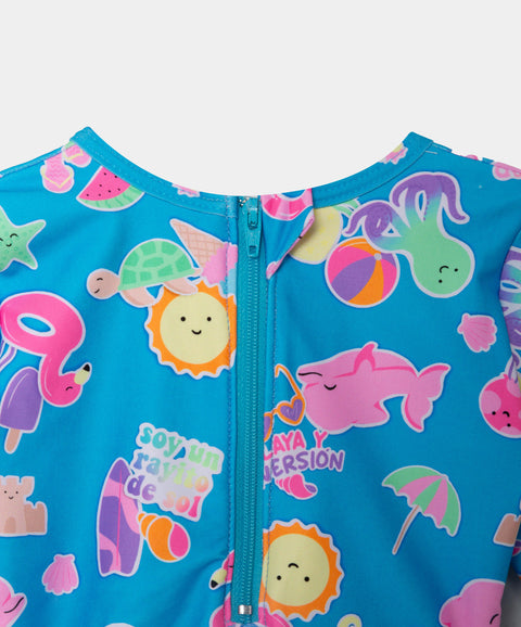 Vestido De Baño Para Recién Nacida En Licra Color Azul