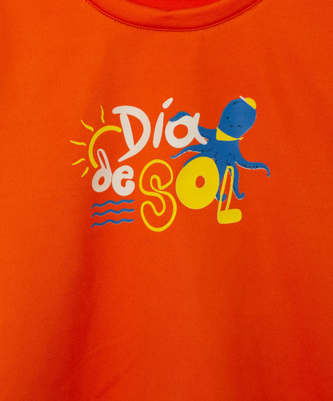 Camiseta Manga Larga De Playa Para Recién Nacido En Licra Color Naranja