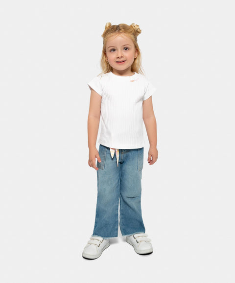 Camiseta Manga Corta Para Bebé Niña En Rib Color Blanco