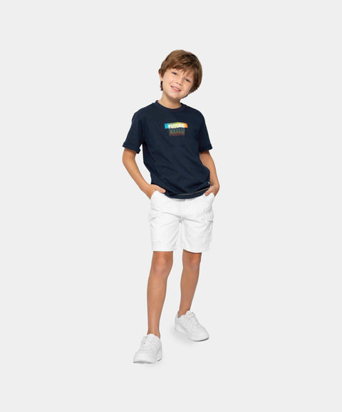 Camiseta Manga Corta Para Niño En Tela Suave Color Azul Oscuro