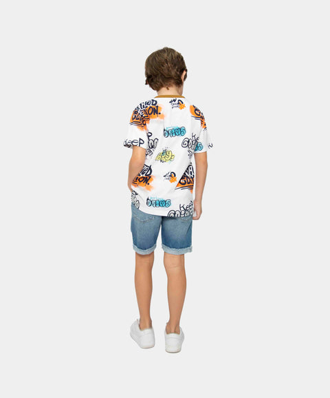 Camiseta Manga Corta Para Niño En Tela Suave Color Blanco Estampado