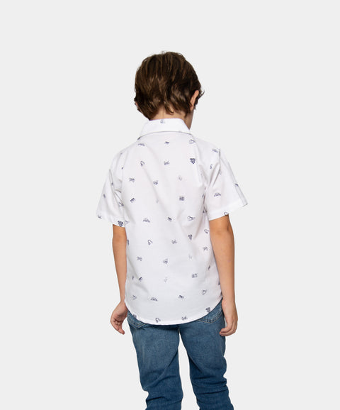 Camisa Manga Corta Para Niño En Tela Suave Color Blanco Estampada