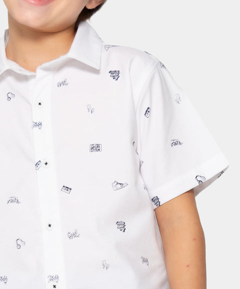 Camisa Manga Corta Para Niño En Tela Suave Color Blanco Estampada