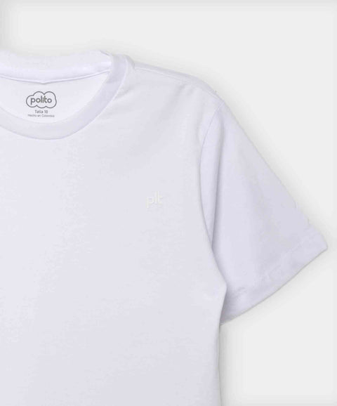 Camiseta Manga Corta Para Niño En Tela Suave Color Blanco