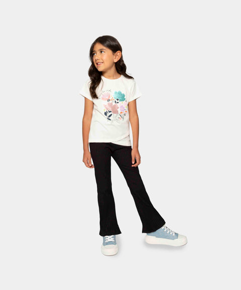 Camiseta Manga Corta Para Niña En Licra Color Marfil