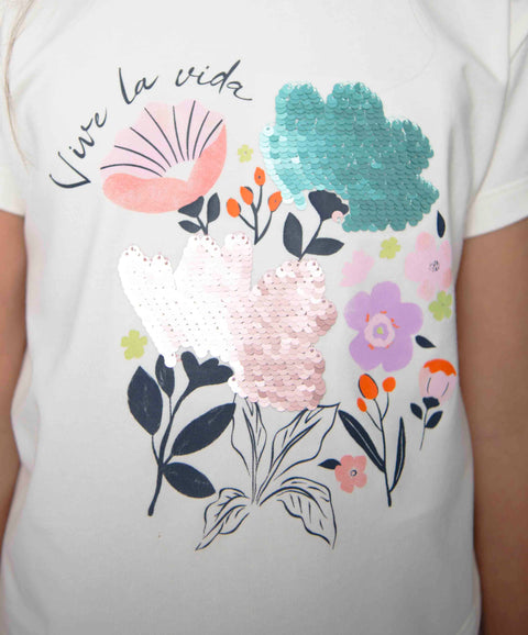 Camiseta Manga Corta Para Niña En Licra Color Marfil