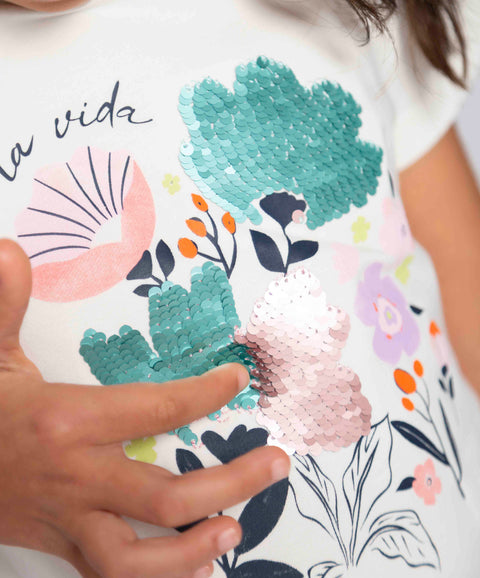 Camiseta Manga Corta Para Niña En Licra Color Marfil