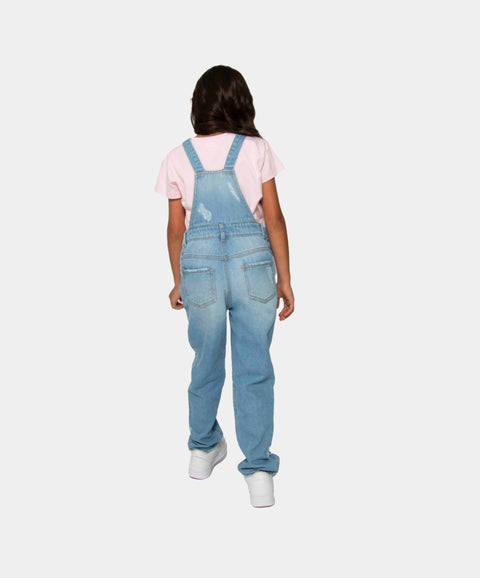 Overol Largo Para Niña En Denim Tono Medio Claro