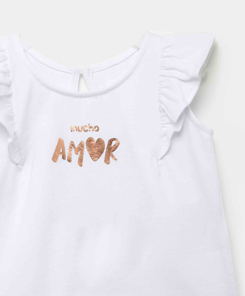 Camiseta Manga Corta Para Recién Nacida En Tela Suave Color Blanco