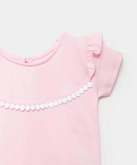 Camiseta Manga Corta Para Recién Nacida En Licra Color Rosado Claro