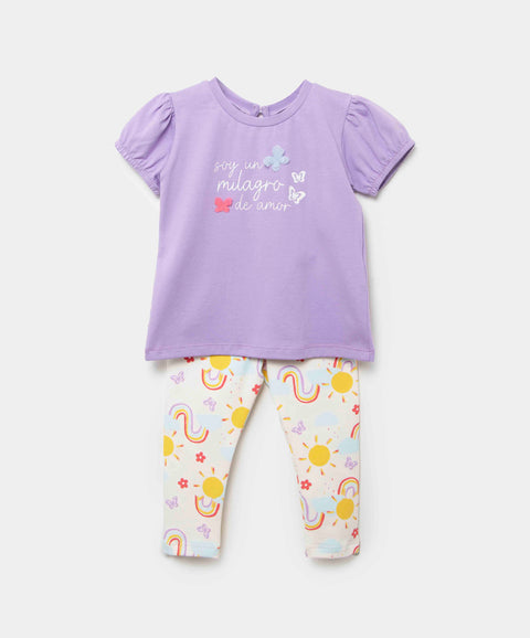 Conjunto De Camiseta Y Leggins Para Recién Nacida En Licra Color Lila