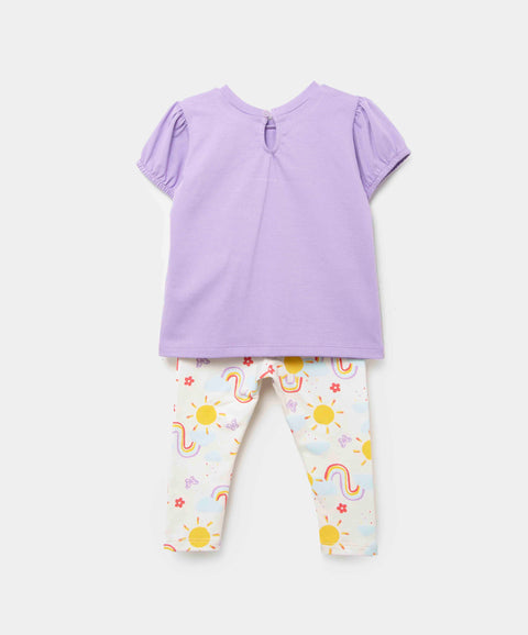 Conjunto De Camiseta Y Leggins Para Recién Nacida En Licra Color Lila
