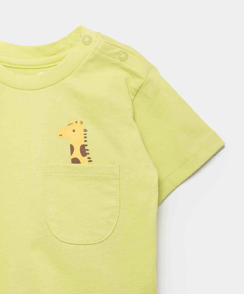 Conjunto Camiseta Y Bermuda Para Recién Nacido En Tela Suave Color Verde Y Azul