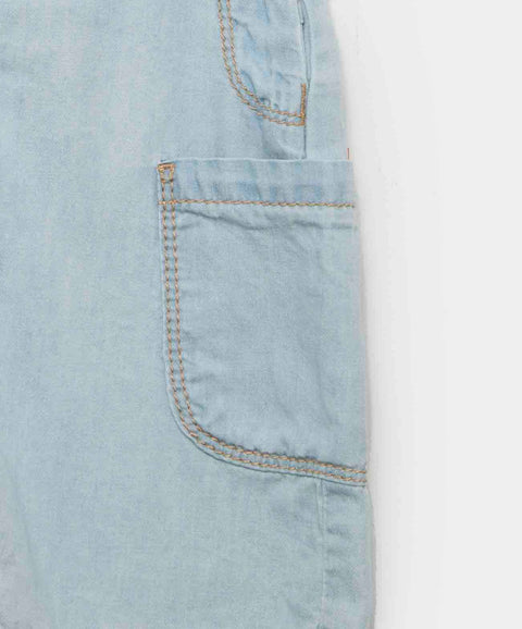 Overol Corto Para Recién Nacido En Denim Tono Claro