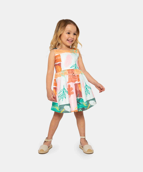 Vestido Manga Sisa Para Niña En Tela Suave Color Naranja Estampado