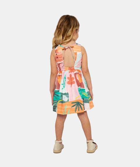 Vestido Manga Sisa Para Niña En Tela Suave Color Naranja Estampado