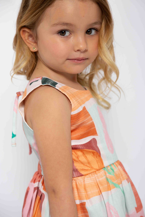 Vestido Manga Sisa Para Niña En Tela Suave Color Naranja Estampado
