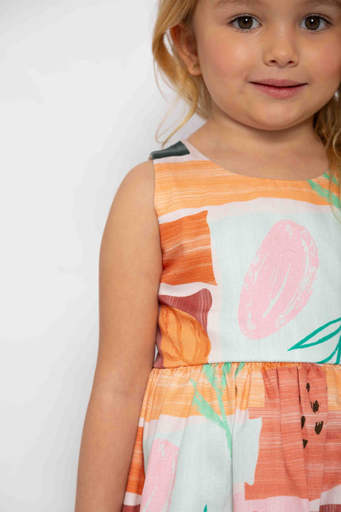 Vestido Manga Sisa Para Niña En Tela Suave Color Naranja Estampado