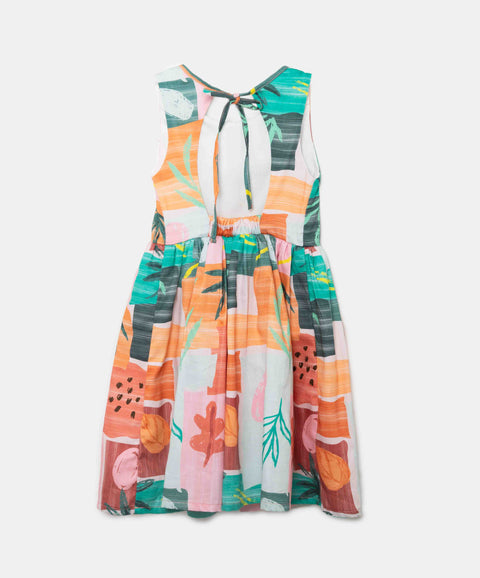 Vestido Manga Sisa Para Niña En Tela Suave Color Naranja Estampado