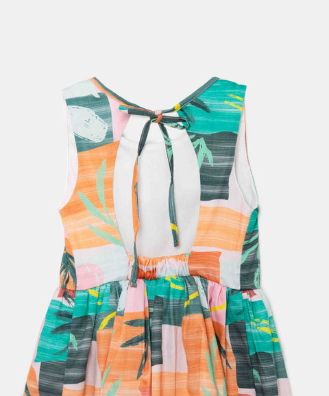 Vestido Manga Sisa Para Niña En Tela Suave Color Naranja Estampado